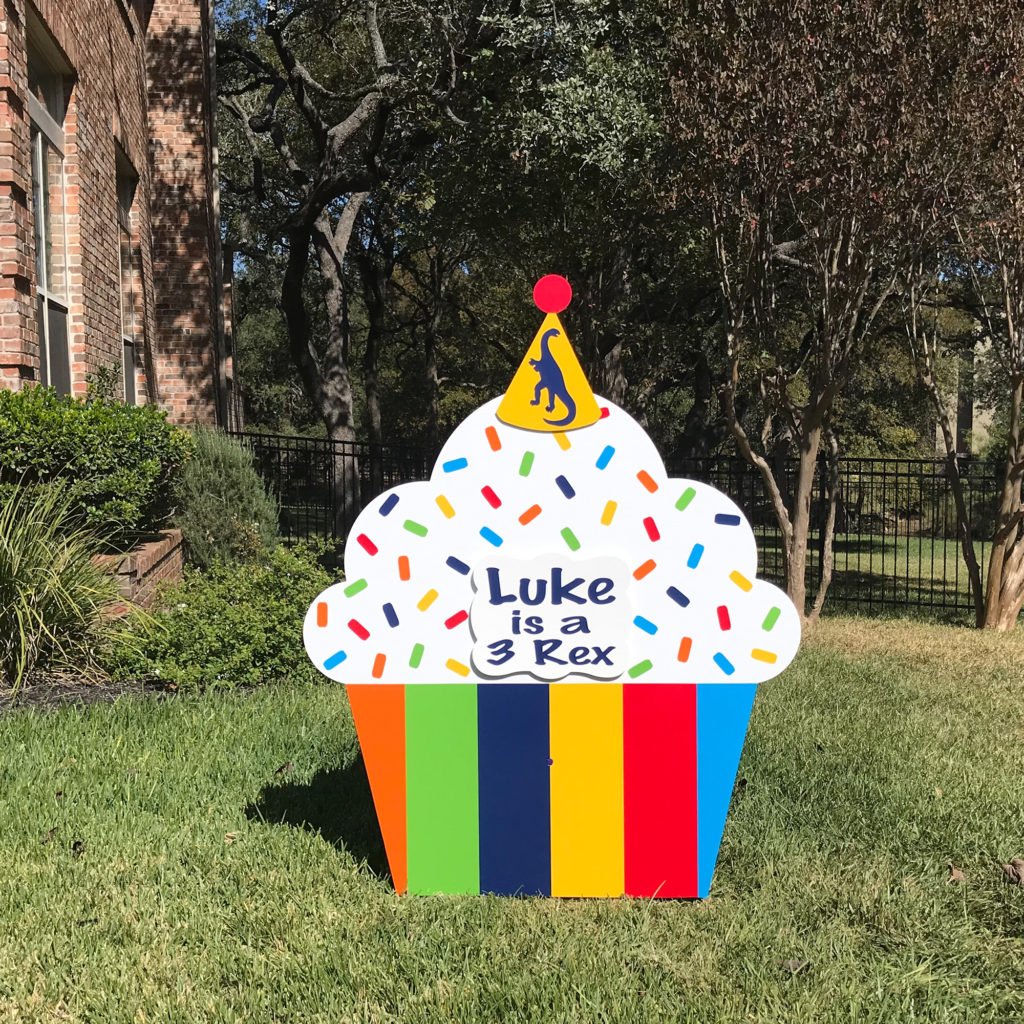 Rainbow Stripes - Happy Birthday Cupcake Yard sign, greater Baton Rouge
