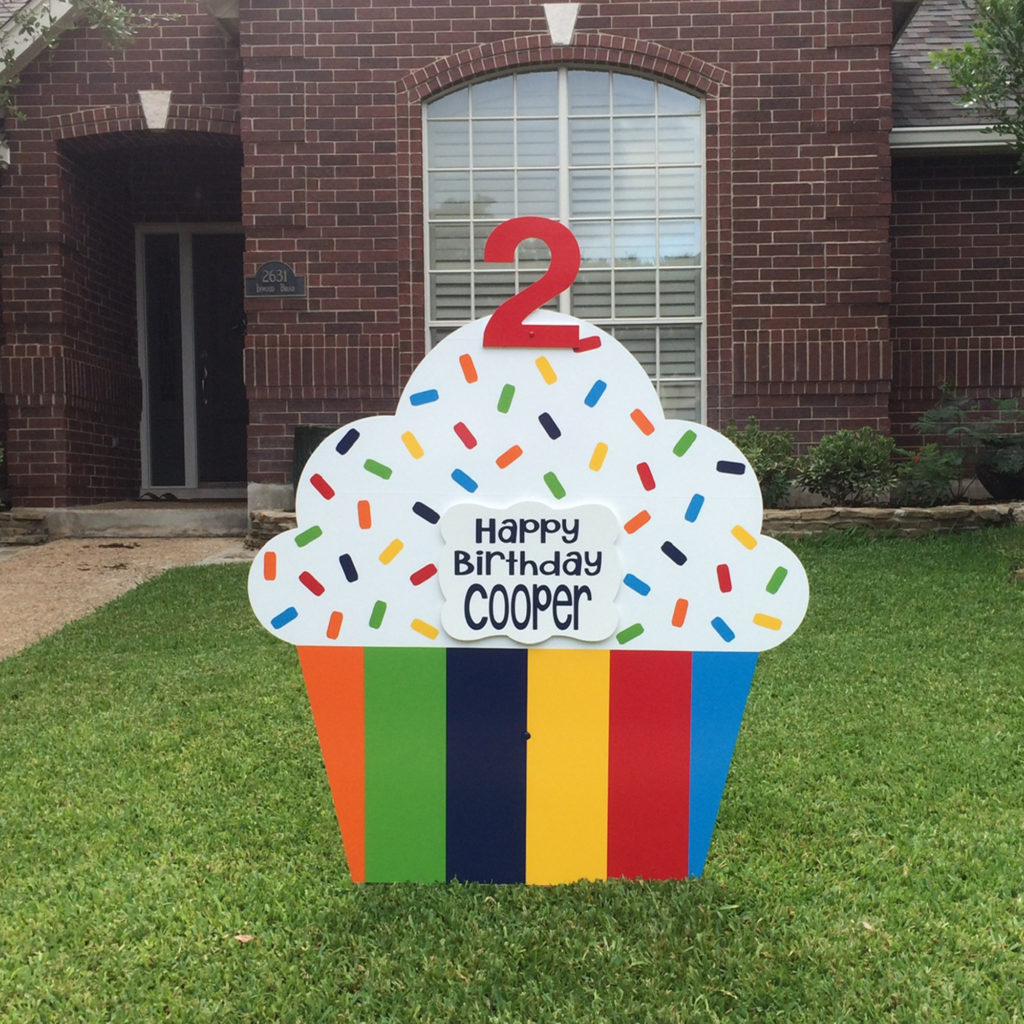 Rainbow Stripes - Happy Birthday Cupcake Yard sign, greater Baton Rouge